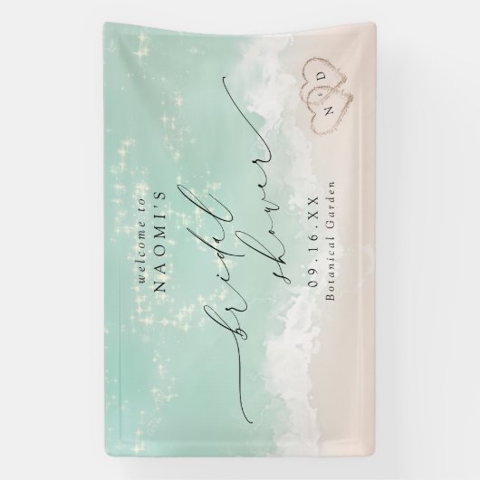 Modern Script beach hearts bridal shower welcome 横断幕 (縦)