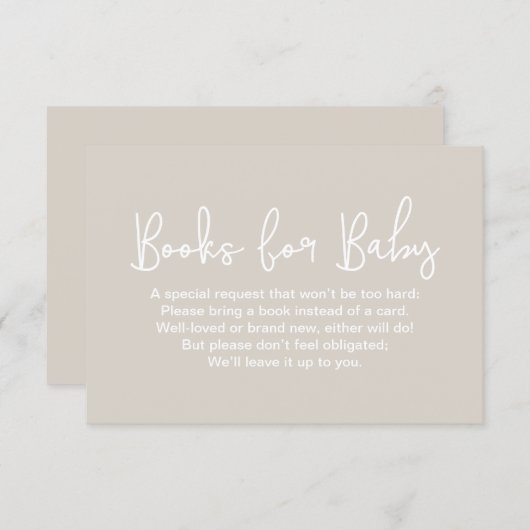 Modern Script Beige Baby shower Book Request エンクロージャーカード (正面/裏面)