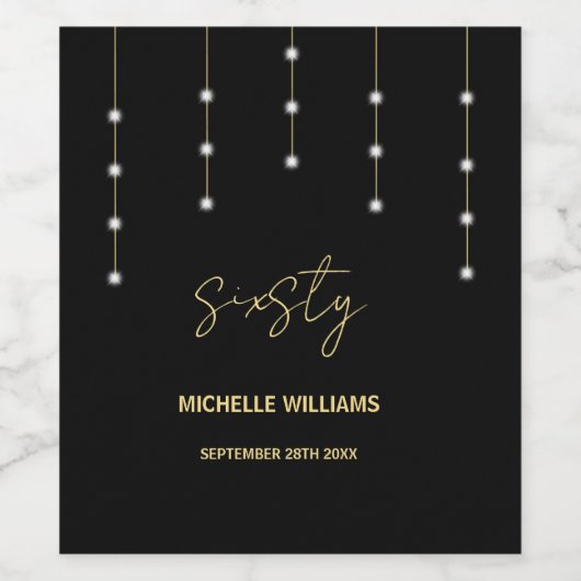 Modern Script Black And Gold Party ワインラベル (シングルラベル)