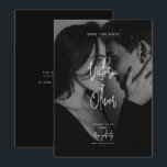 Modern Script Black Editorial Photo Save the Date セーブザデート<br><div class="desc">Your quiet luxury wedding deserves standout stationery. This black-and-white save-the-date skips the traditional look and puts your favorite engagement photo front and center. Why use a small picture? This full-bleed layout stretches your image to the very edges of the card. We placed an elegant, whimsical script right over the top...</div>