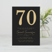 Modern Script Black Gold Seventy 70th Birthday 招待状 (スタンド正面)
