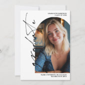  Modern Script black graduate photo graduation 招待状 (正面)