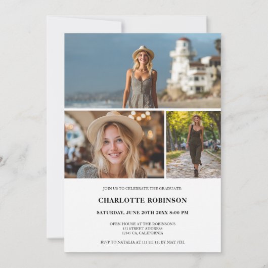  Modern Script black graduate photo graduation 招待状 (裏面)