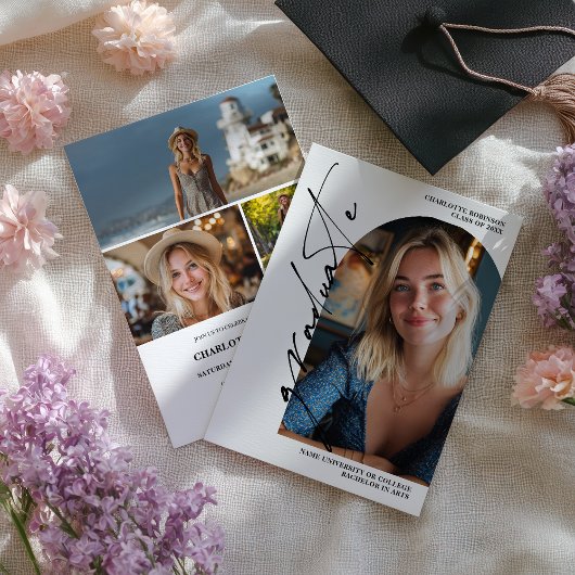  Modern Script black graduate photo graduation 招待状