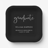 Modern Script Black Graduation Paper Plates ペーパープレート (正面)