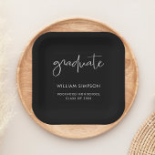 Modern Script Black Graduation Paper Plates ペーパープレート