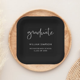 Modern Script Black Graduation Paper Plates ペーパープレート