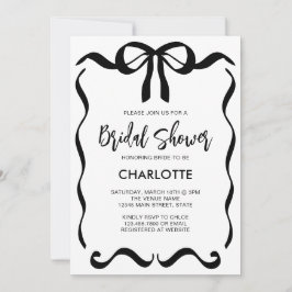 Modern Script Black Ribbon Bow Bridal Shower 招待状