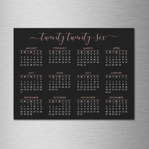 Modern Script Black Rose Gold 2024 Calendar Magnet