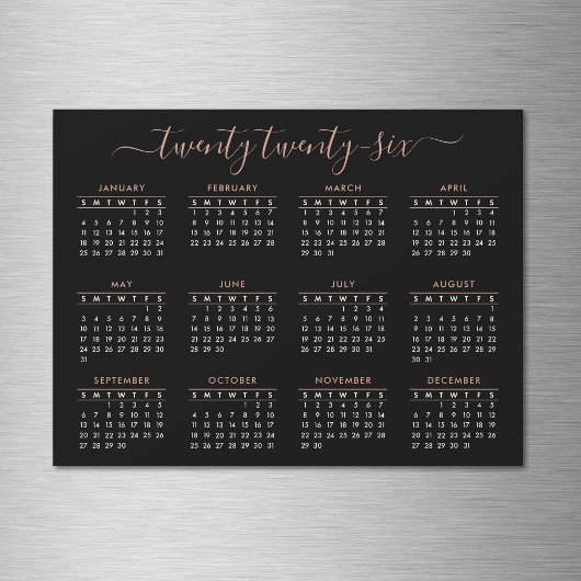Modern Script Black Rose Gold 2024 Calendar Magnet