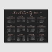 Modern Script Black Rose Gold 2024 Calendar Magnet (正面)