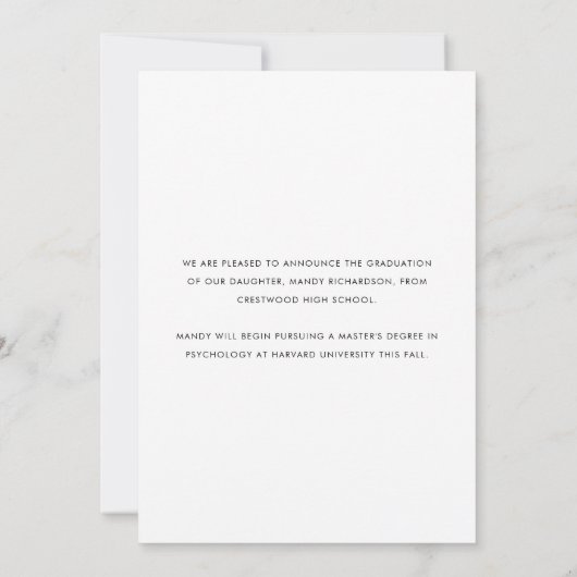 Modern Script Black & White Photo Graduation 案内状 (裏面)