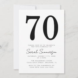 Modern Script Black White Seventy 70th Birthday 招待状