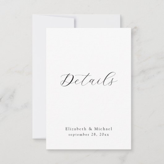 Modern Script Black & White Wedding Details Card 招待状 (正面)