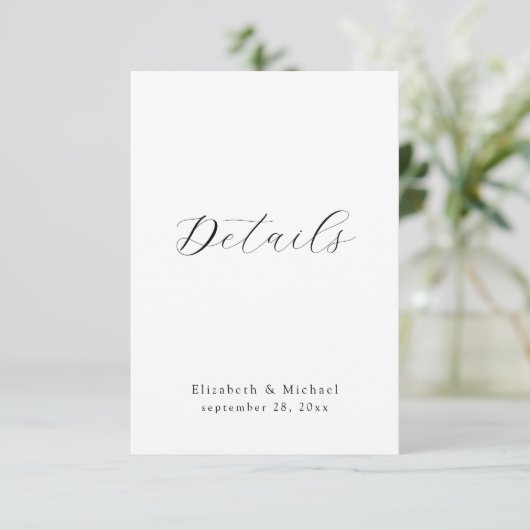 Modern Script Black & White Wedding Details Card 招待状 (スタンド正面)