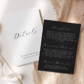 Modern Script Black & White Wedding Details Card 招待状