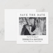 Modern Script Black White Wedding Photo セーブザデート (正面/裏面)