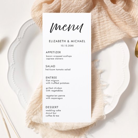 Modern Script Black & White Wedding Reception Menu メニュー