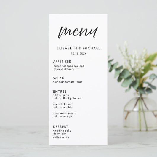 Modern Script Black & White Wedding Reception Menu メニュー (スタンド正面)