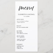 Modern Script Black & White Wedding Reception Menu メニュー (正面)