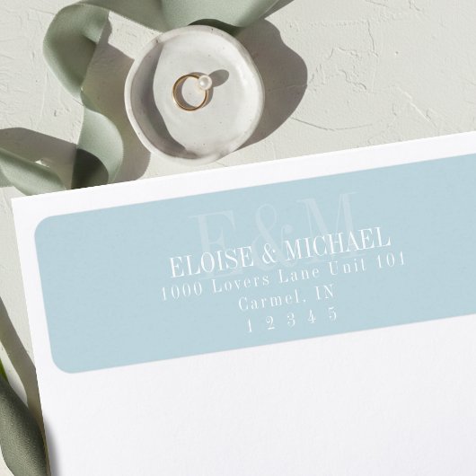 Modern Script Blue Citrus Monogram Wedding ラベル