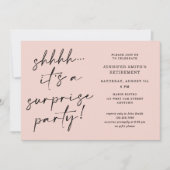 Modern Script Blush Pink Surprise Retirement Party 招待状 (正面)