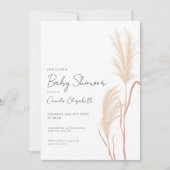 Modern Script Boho Pampas Grass Baby Shower 招待状 (正面)