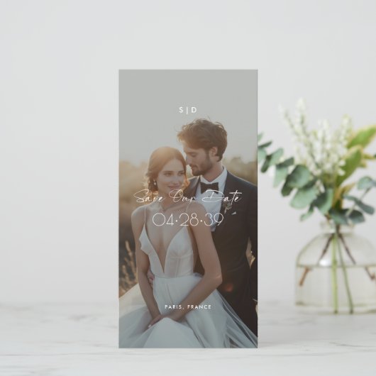 Modern Script Bookmark 2 Photo Budget Wedding セーブザデート (スタンド正面)
