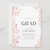 Modern Script Bow Floral Photo Collage Graduation 案内状 (正面)