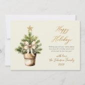 Modern Script Bow Watercolor Christmas Tree Happy シーズンカード (正面)