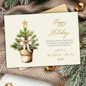 Modern Script Bow Watercolor Christmas Tree Happy シーズンカード