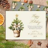 Modern Script Bow Watercolor Christmas Tree Happy シーズンカード