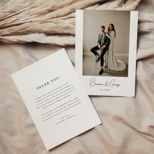 Modern Script Bride & Groom Names Wedding Photo サンキューカード