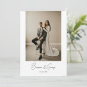 Modern Script Bride & Groom Names Wedding Photo サンキューカード (スタンド正面)