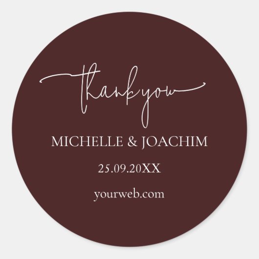 Modern Script Burgundy Mauve ラウンドシール (正面)