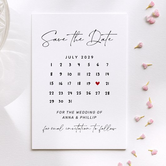 Modern Script Calendar Wedding Save the Date 招待状