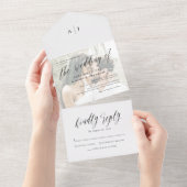 Modern Script Calligraphy Engagement Photo Wedding オールインワン招待状 (貼ってはがせる)