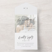 Modern Script Calligraphy Engagement Photo Wedding オールインワン招待状 (内側)