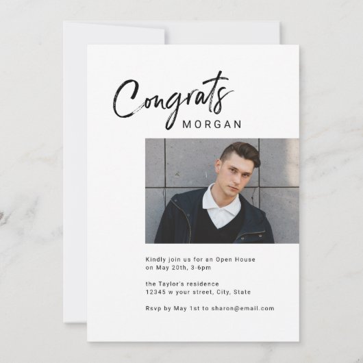 Modern Script Casual Photo Graduation Announcement 招待状 (裏面)