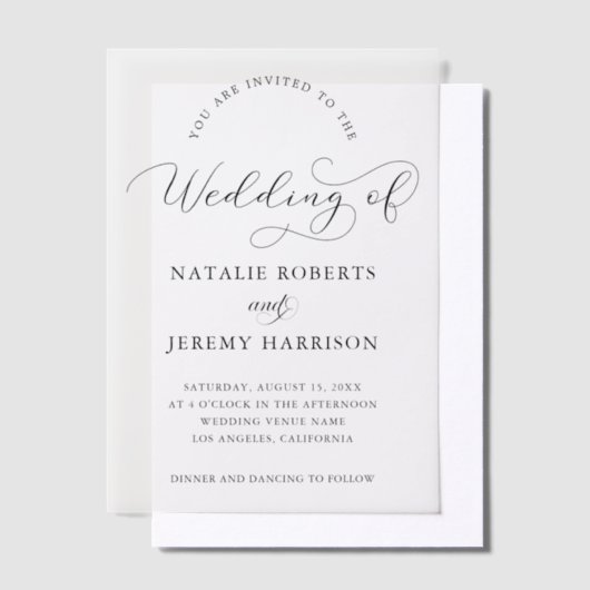 Modern Script Casual Wedding ベラム紙招待状 (オフセット)