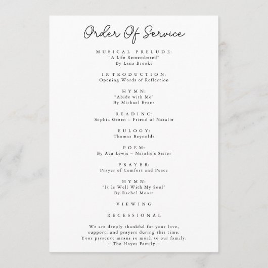 Modern Script Celebration of Life Photo Funeral プログラム (裏面)