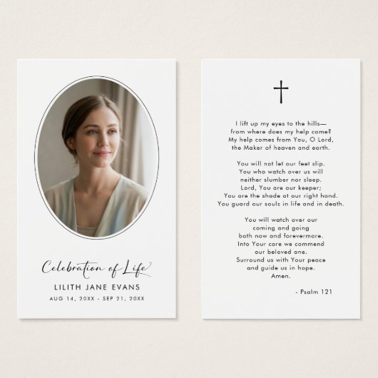 Modern Script Celebration of Life Prayer Card (正面&裏面)