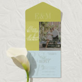 Modern Script Chartreuse and Blue Wedding オールインワン招待状