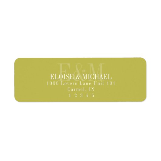 Modern Script Chartreuse Citrus Monogram Wedding ラベル (正面)