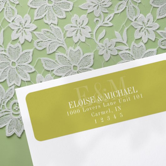Modern Script Chartreuse Citrus Monogram Wedding ラベル