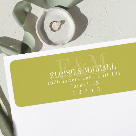 Modern Script Chartreuse Citrus Monogram Wedding ラベル