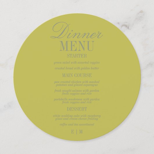 Modern Script Chartreuse Formal Wedding メニュー (正面)
