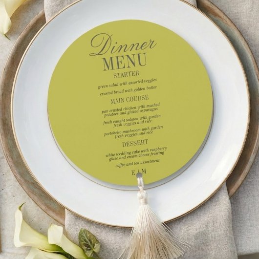 Modern Script Chartreuse Formal Wedding メニュー