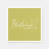 Modern Script Chartreuse Monogram Wedding スタンダードカクテルナプキン (正面)