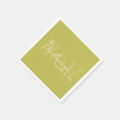 Modern Script Chartreuse Monogram Wedding スタンダードカクテルナプキン (角)
